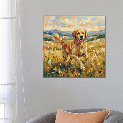 Happy Golden Retriever - reproduction d'art sur toile tendue