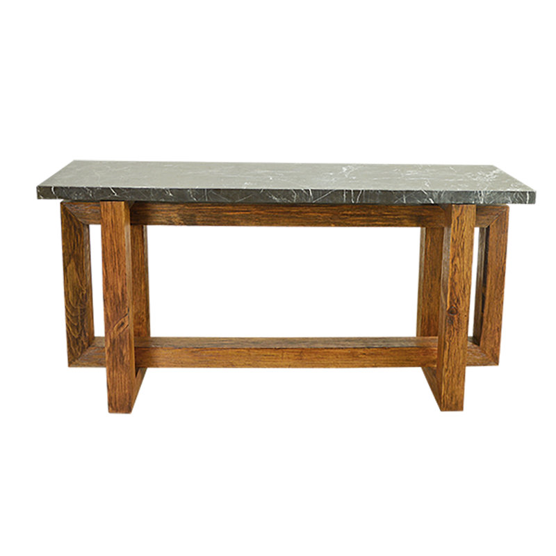 Console avec dessus en marbre Black Hills et piètement rustique en bois ajouré, Noir