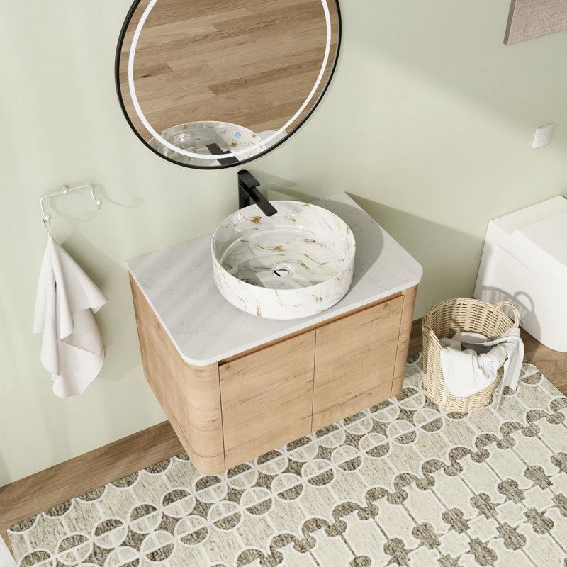 Meuble-lavabo flottant mural 30 po avec comptoir en quartz