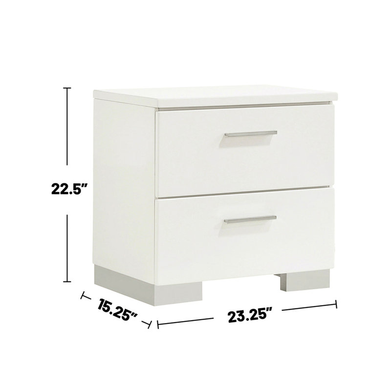 2 table de chevet avec surface blanche brillante - rangement spacieux à l'intérieur des tiroirs doublés de feutre.