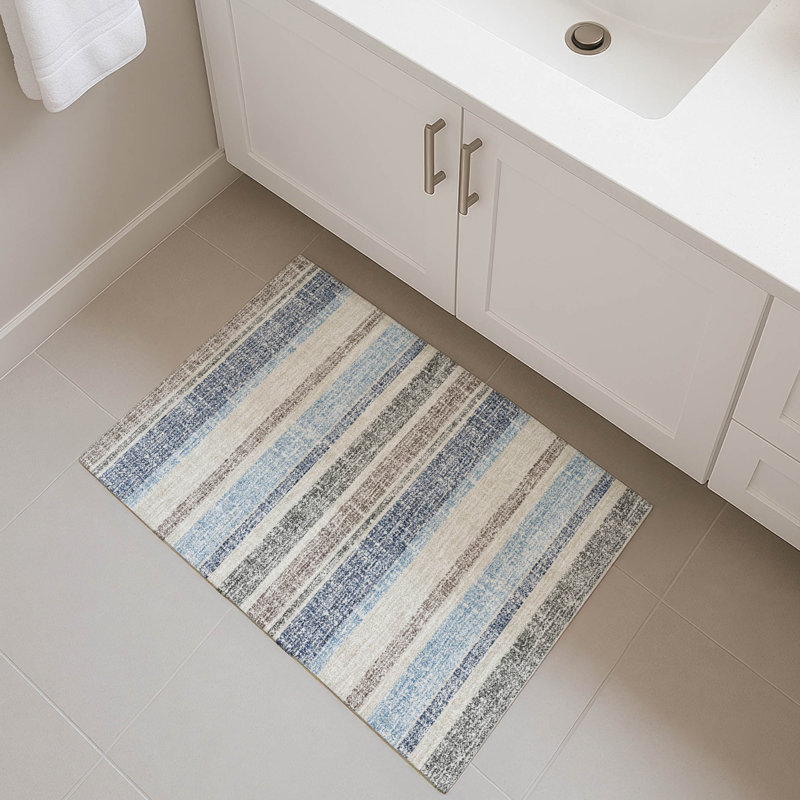 Premium Machine Washable Mayfield AMF2122 Striped Rug, 1'8" x 2'6", Navy