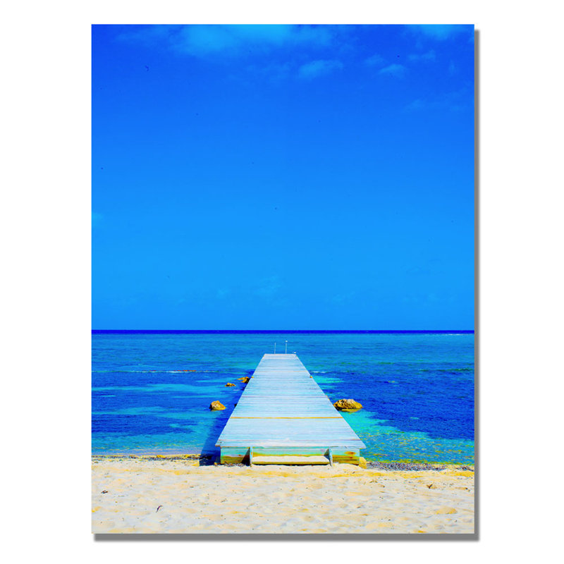 Beach Pier Blue and Beige Canvas Art, 18 x 24 Inches