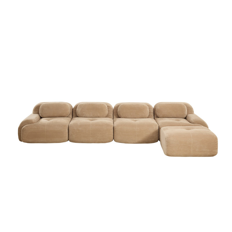 Camel Corduroy 4-Seat Modular L-Shaped Sectional Chaise Sofa, No Assembly Required, Tan Corduroy