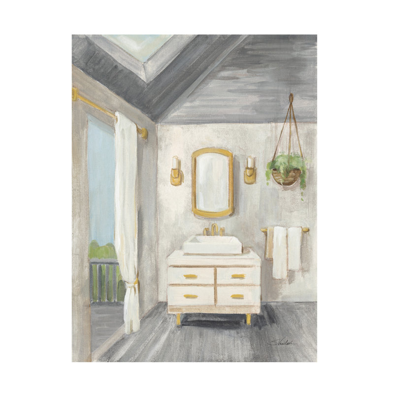 Art sur toile Silvia Vassileva «Attic Bathroom I Grey Wood», H 32 po x l 24 po x P 2 po