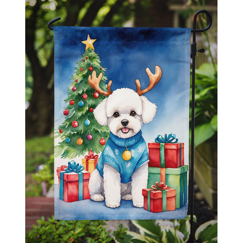 Drapeau de Noël renne de jardin, Bichon frisé