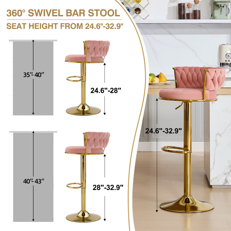 Ensemble de 2 tabourets de bar pivotants en velours, tabourets de bar réglables à hauteur de comptoir, chaises d'îlot de cuisine et chaises de bar rembourrées
