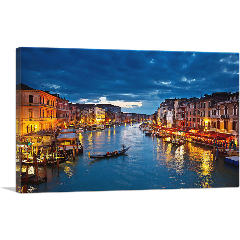 «Grand Canal at Night Venice Italy», reproduction de photo sur toile tendue, H 26 po x l 40 po x 1,5 po