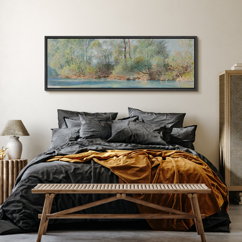 «Tranquil River Through Autumn Trees», reproduction d'art sur toile, H 20 po x l 60 po, Noir, noir, noir, noir