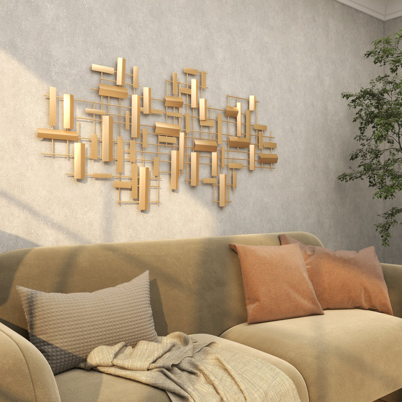 Décoration murale géométrique en métal à rayures 3D, Or