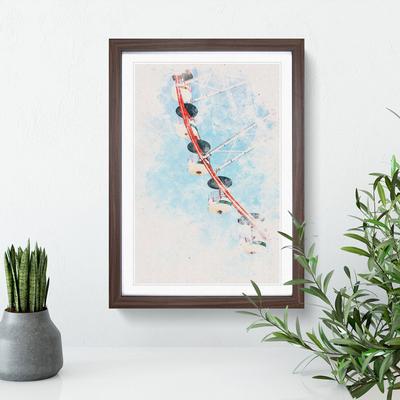 Ferris Wheel Watercolour - Picture Frame Graphic Art, 33cm H x 24cm W x 2cm D, Walnut Framed