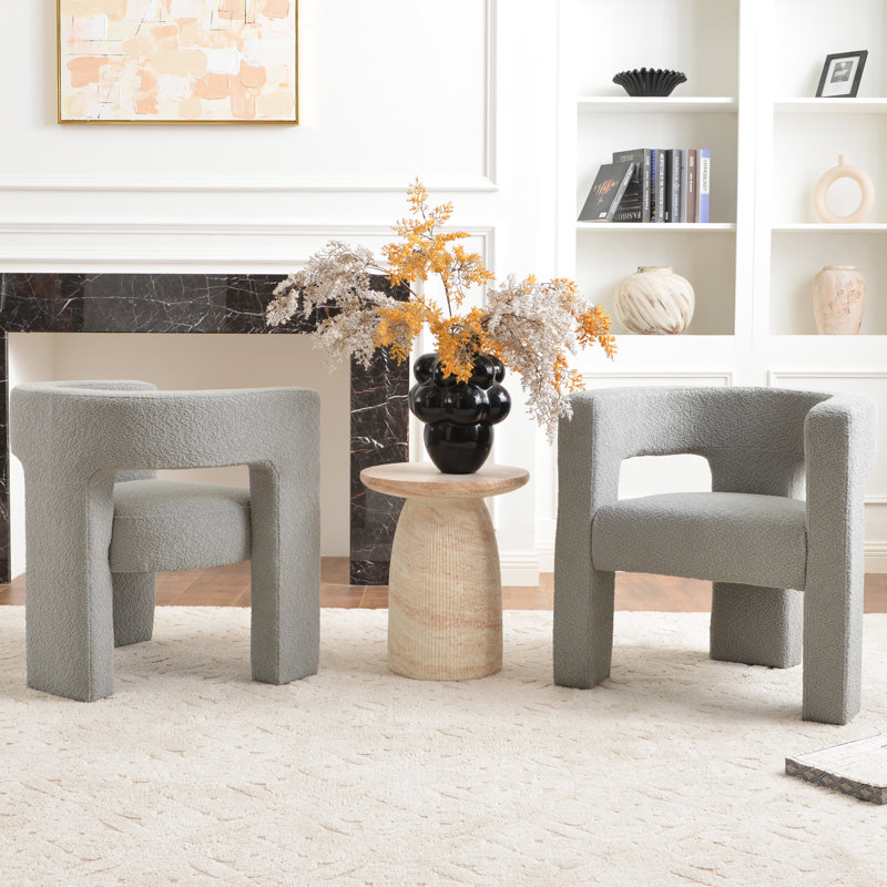 Ensemble de 2 fauteuils modernes rembourrés carrés 28 po., Mélange de polyester gris clair