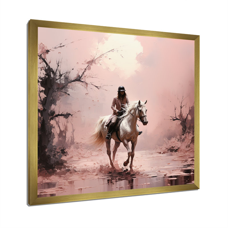 Romantisme au cheval galopant sur toile, H 16 po x l 16 po x P 1 po, Cadre doré simple