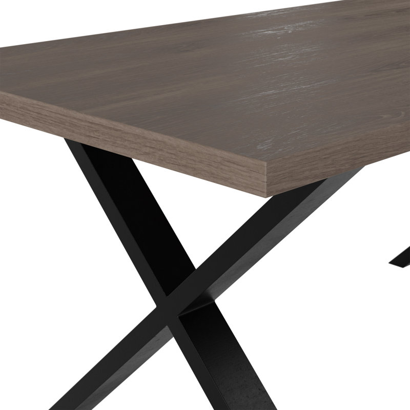 Harrington Oak Solid Wood Top Metal Base Dining Table