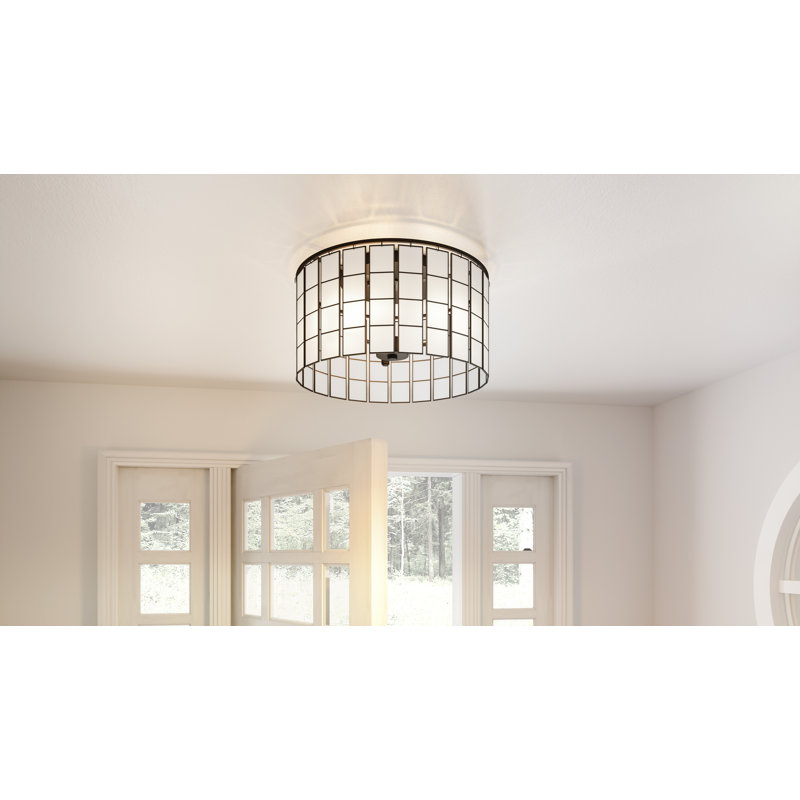 Seigler Matte Black 14" Glass Drum Semi-Flush Mount Light