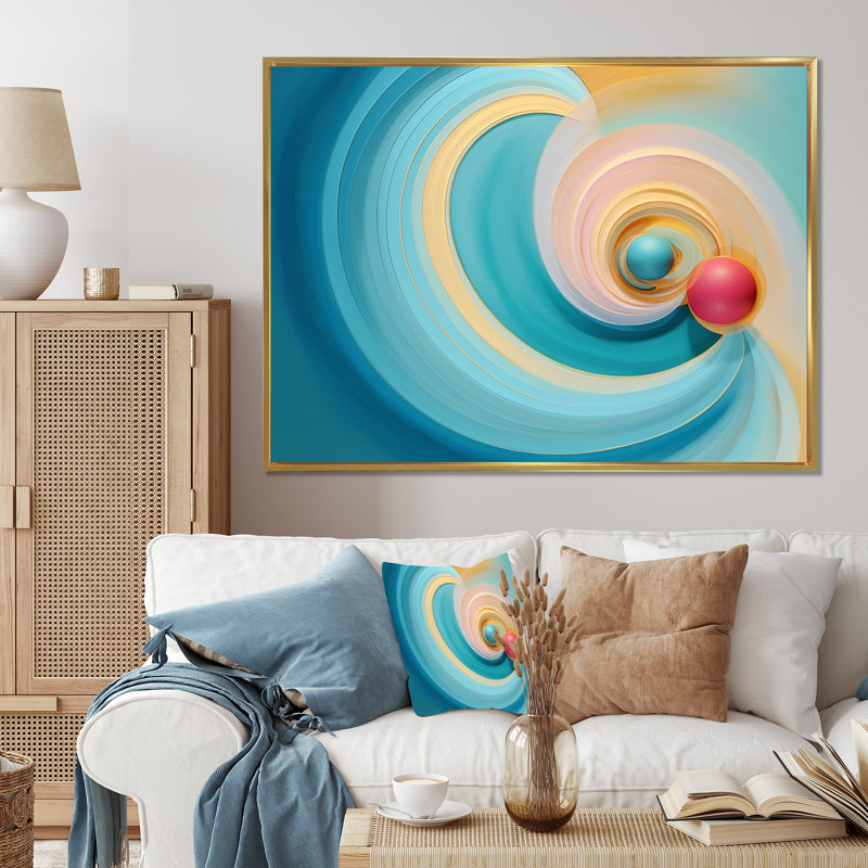 Décoration murale géométrie de l'esprit en turquoise rétro I - Formes abstraites, H 34 po x l 44 po x P 1,5 po