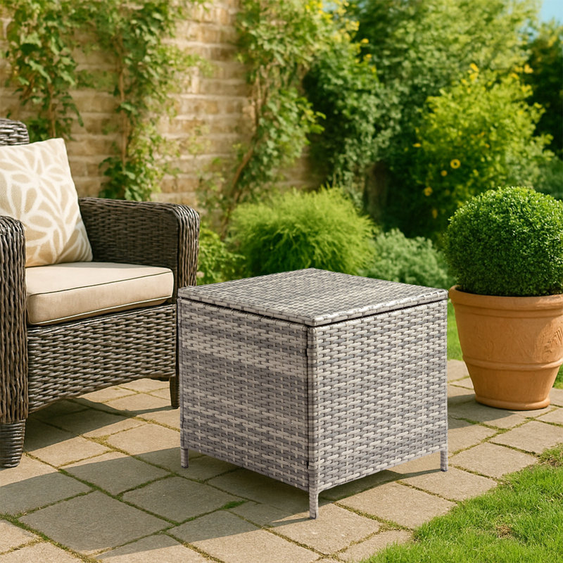 Patio Square Wicker Side Table, Gray