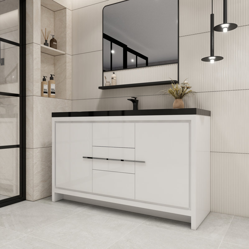 Raghida 58.82'' Single Bathroom Vanity with Plastic Top, High Gloss White