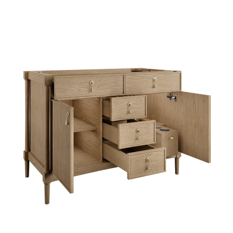 Kinnsden 48" W Single Vanity, Siberian Silestone, 8" Widespread, Weathered Oak