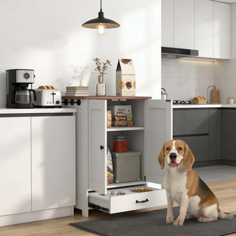 Armoire de rangement pour chien avec poste d'alimentation et tiroir