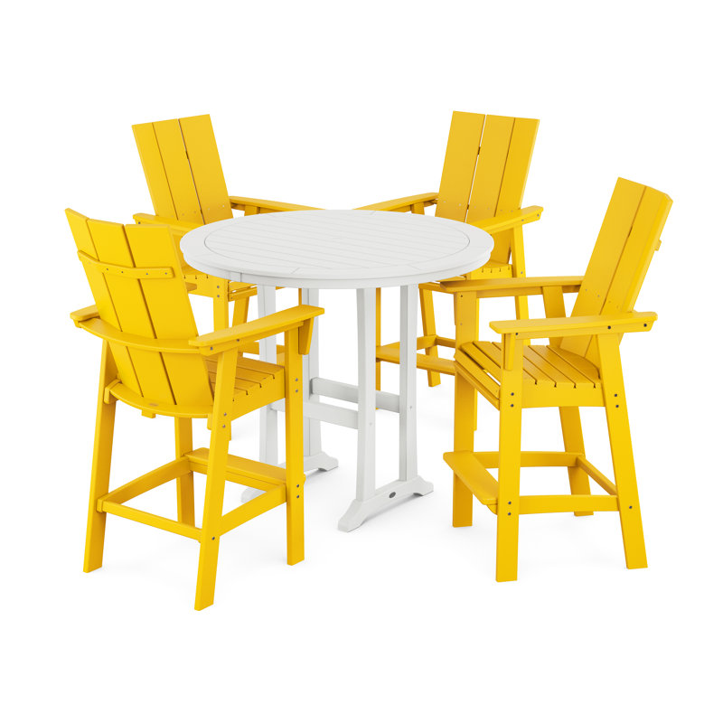 Ensemble de bar à chevalet 5 pièces POLYWOOD Modern Curveback Adirondack, Citron / blanc