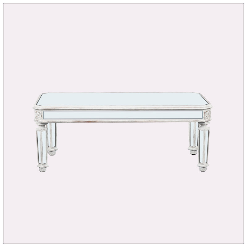 Table basse à miroir argentée avec éléments sculptés rétro