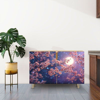 Buffet buffet avec rangement Cherry Blossom Branches Floating Petals Stars avec 2 portes pour le salon et la cuisine