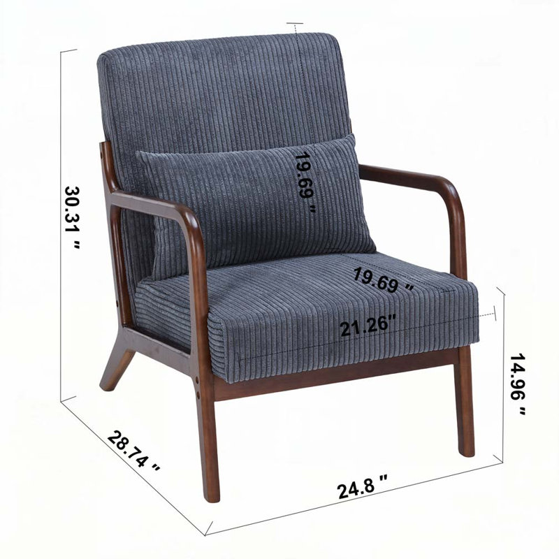 Chaise de lecture rembourrée avec structure en bois massif, Gris, Noyer