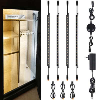 Ensemble de barre lumineuse à brancher sous meuble, éclairage pour coffre-fort à armes, 4 barres DEL de 30 cm (12 pouces) connectables avec interrupteur, blanc réglable