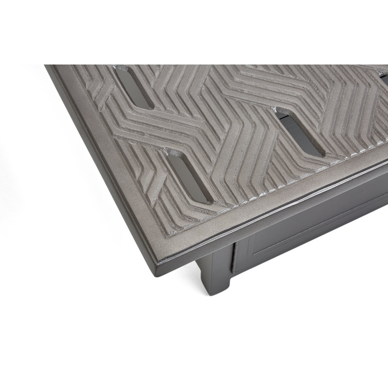 Merge Tables Rectangle Aluminum Propane Fire Pit Table with Lid, Weathered Teak