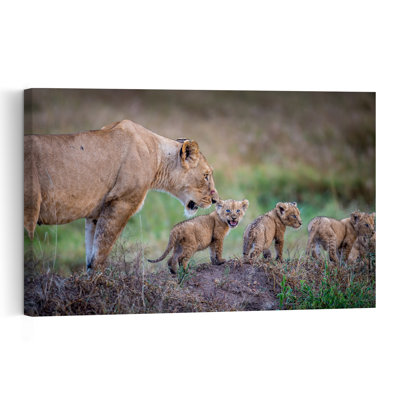 Lioness And Cubs Abstract Contemporary Cat Lion Animal Landscape Wall Art Print by Jeffrey C. Sink - 1 Piece Wrapped Canvas Wall Art