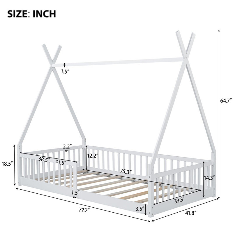 Lit simple en bois Wood House Fence, Blanc