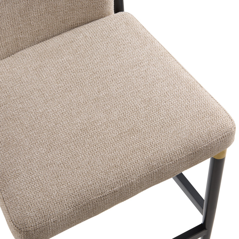 Tabouret de comptoir rembourré en fer Blondell, Coussin brun clair / structure noire