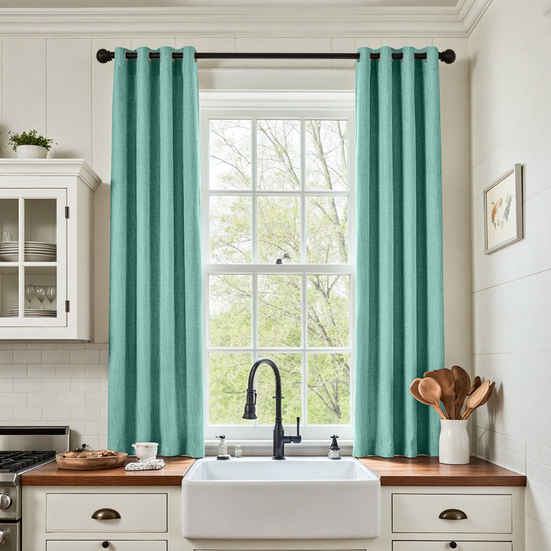 Grommet Room Darkening Linen Textured Curtain, 50" W x 72" L, Beryl Green