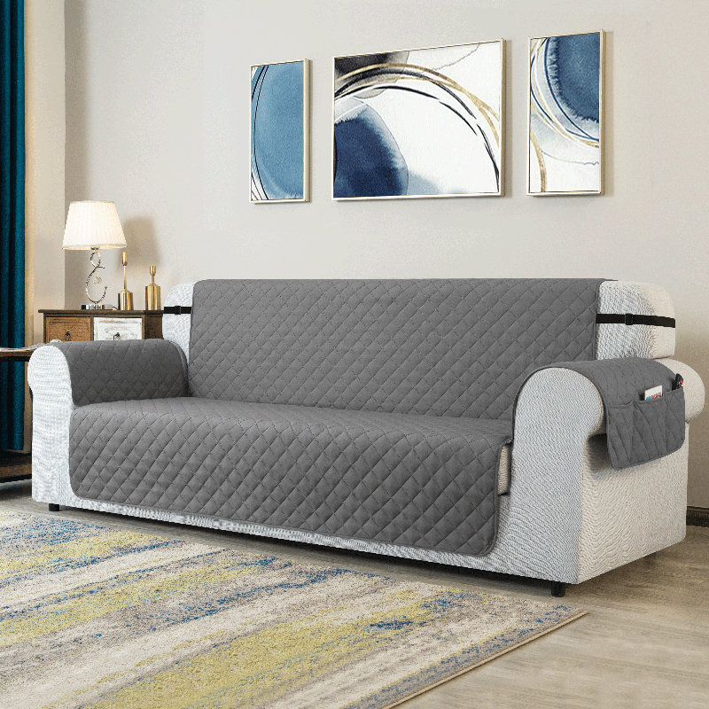 Housse de canapé pour canapé à 3 coussins, housse de canapé antidérapante pour chiens, housse de protection de meuble avec sangles élastiques en mousse pour chat (canapé XL, gris clair)