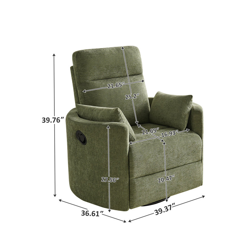 Chenille Swivel Recliner Chair, Green