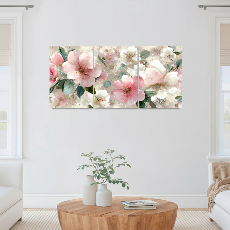 Ensemble de 3 tableaux muraux sur toile tendue représentant des fleurs de cerisier, pour la décoration du salon et de la chambre.