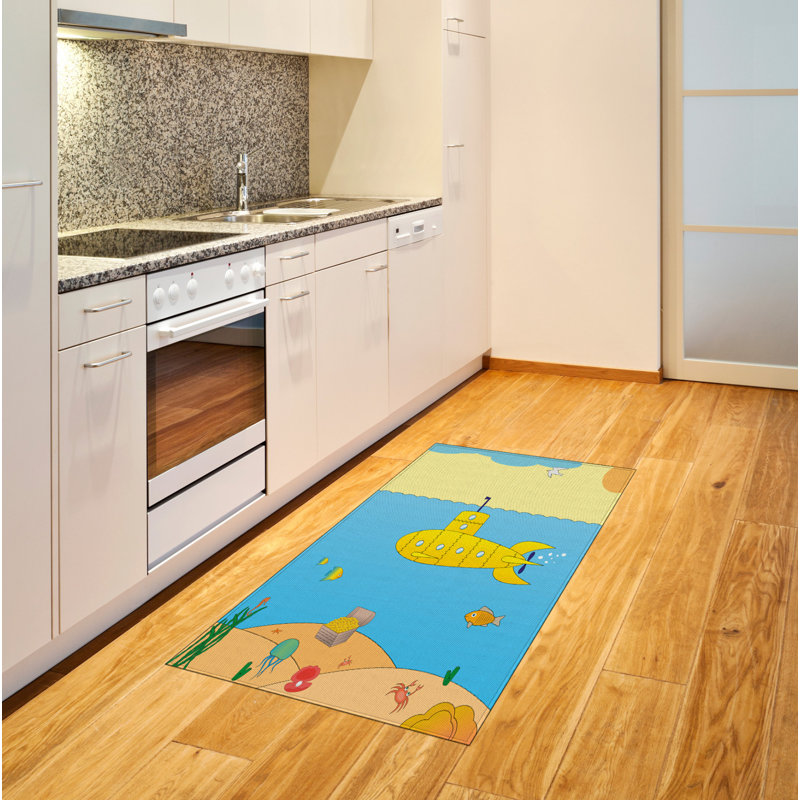 Submarine Flatweave Blue Area Rug, Rectangle 2'7" x 5'