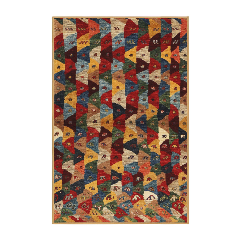 Tapis gris/beige/rouge contemporain, Rond 7 pi