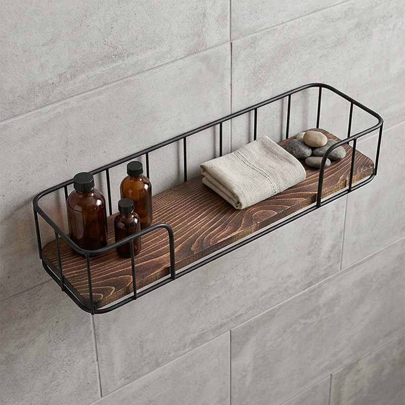 Aurelia Solid Spruce & Metal Floating Wall Shelf