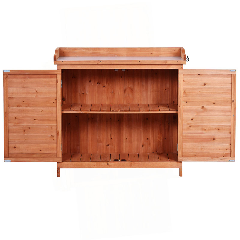 Outdoor Storage 39" Potting Bench Table, Rustic Garden Wood Workstation Storage Cabinet Garden Shed With 2-Tier Shelves And Side Hook
