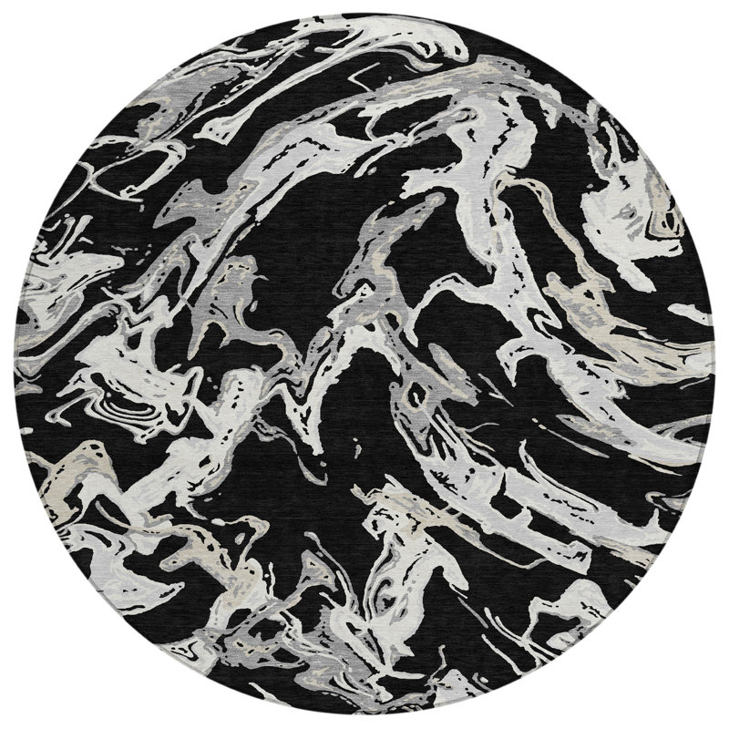 Tapis rond noir et gris 8 po