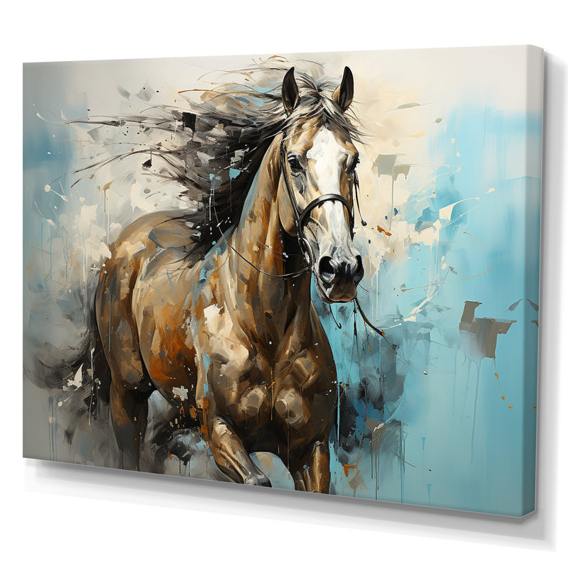Cheval galopant fantaisiste - cheval, art mural, H 30 po x l 40 po x P 1,5 po, Toile tendue