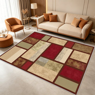 Tapis patchwork de ton de terre 1PC, élégant tapis décoratif polyvalent, facile à nettoyer et à entretenir, pièce de mobilier idéale pour la chambre à coucher, le salon, le couloir, le vestibule, le dortoir et le bureau pour rafraîchir l'ambiance de votre maison