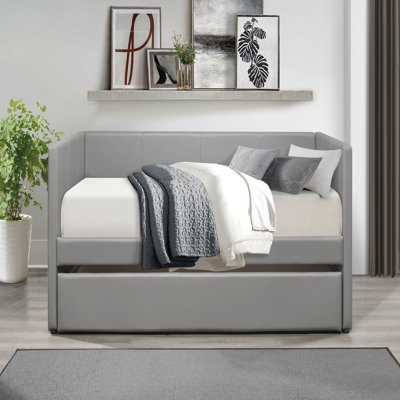 Lit de jour contemporain gris en similicuir rembourré avec lit gigogne en bois 1pc