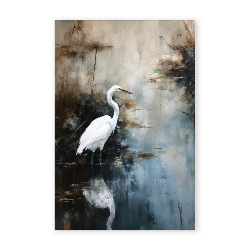 Nature Inspired Egret In Lake, 40" H x 30" W x 1.5" D, Wrapped Canvas, Does Not Apply