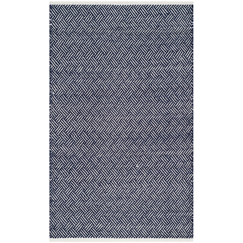 Tapis bleu marine en coton touffeté à la main Bryent, Rectangle 4 pi x 6 pi