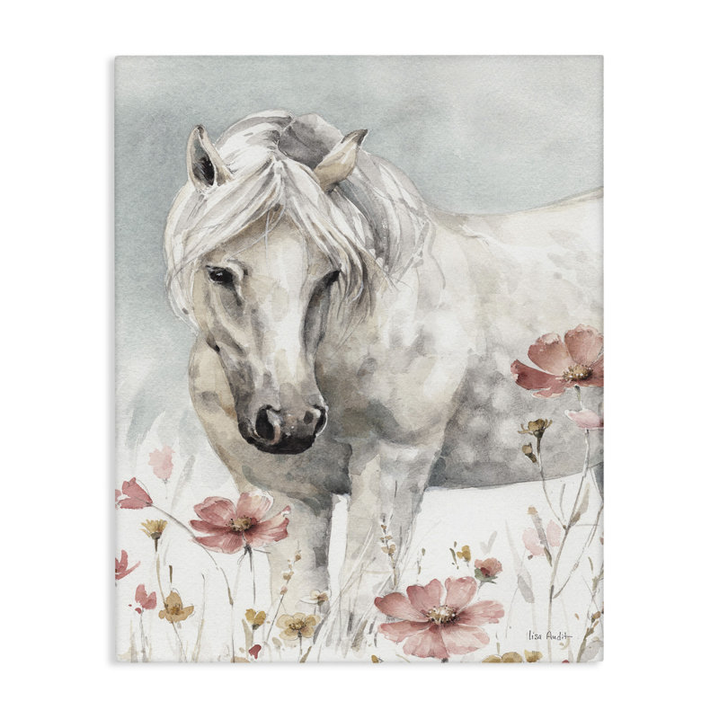 «Beautiful Horse Pink Flower», reproduction, H 20 po x l 16 po