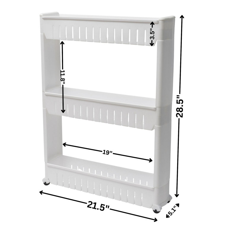 3 Tier Slim Rolling Storage Multi Purpose Laundry Cart 3-Tier, White