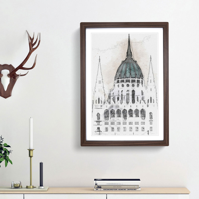 Parliament Building in Budapest in Abstract - Picture Frame Graphic Art Print, 36cm H x 27cm W x 2cm D, Walnut Framed