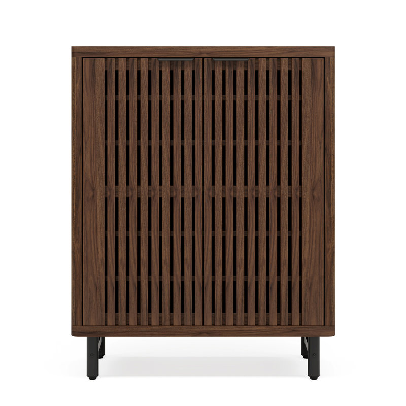 33.46" Modern Dark Walnut Wooden  6-Tier Shoe Cabinet With Louvered Doors, Dark Walnut